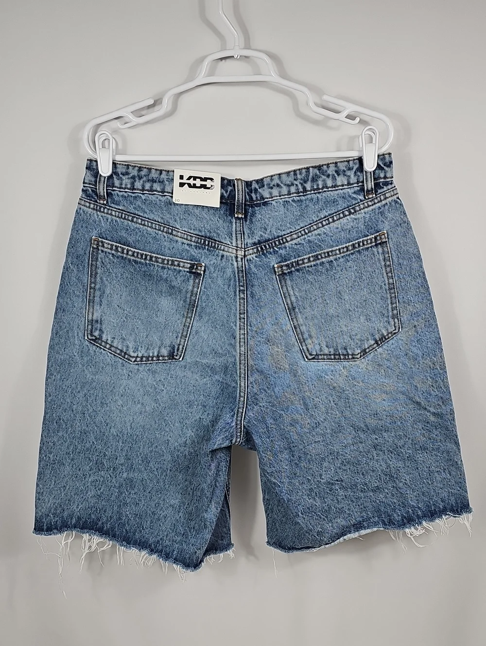 NWT KBB by Kahlana High Rise Long Bermuda Jort Denim Cutoff Shorts Light Wash 10